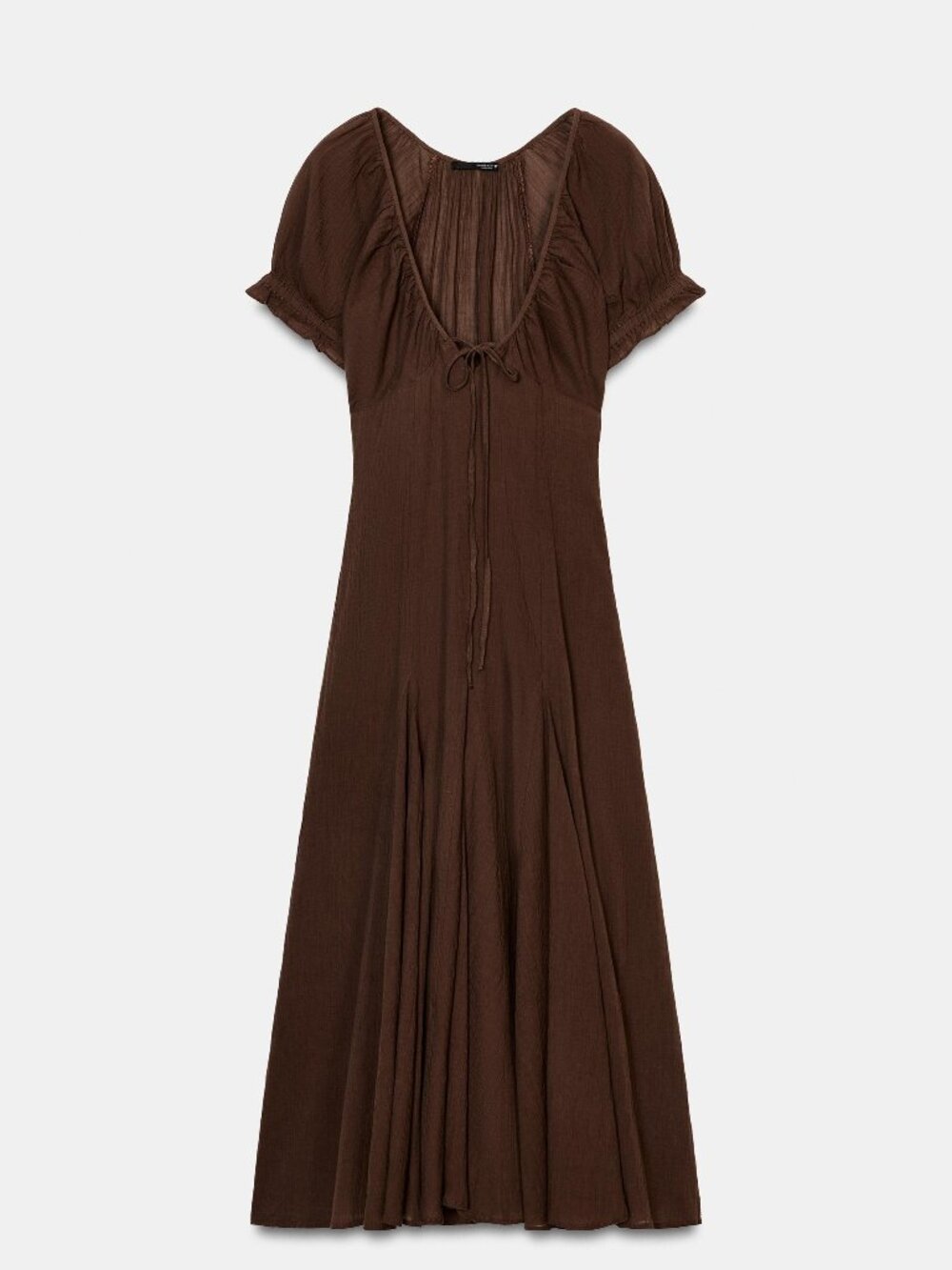 Zara Brown Midi Dress with Tie Neck